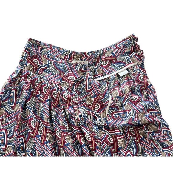 Vintage 90s TAHARI Woman's Sz 2 100% Silk Blouse & Skirt Set Pink Blue Geometric - Picture 12 of 14